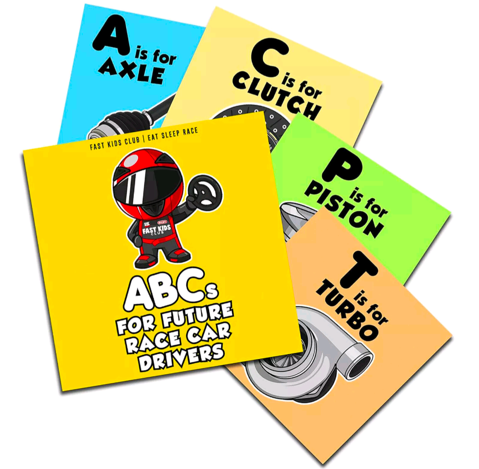Childrens ABC's for future race car driver book