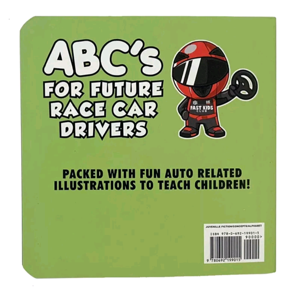 Childrens ABC's for future race car driver book